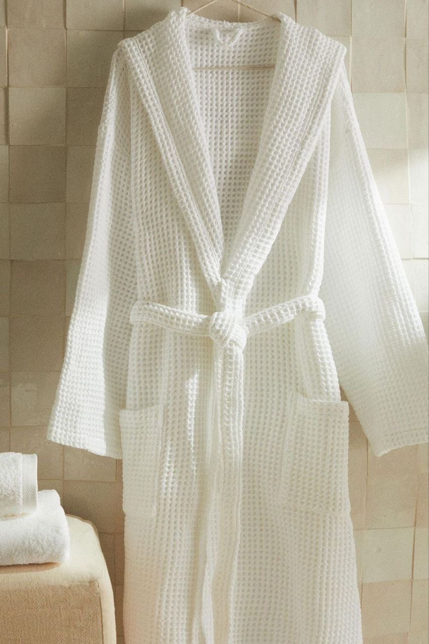 White waffle bathrobe for hotels and spas